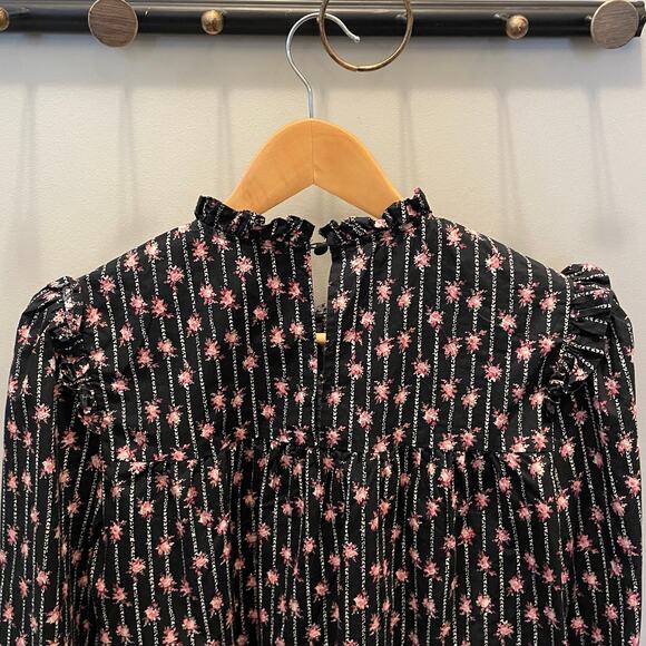 WAYF Small Babydoll Shift Dress | Black Pink Floral, Pintuck, 100% Cotton - Picture 4 of 9